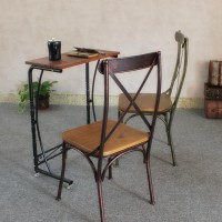 欧式铁艺做旧复古简易实木书桌 创意书房松木电脑办公桌可定制